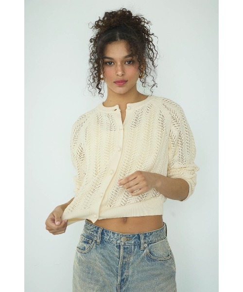 ALEXIA STAM（アリシアスタン）の「Open Work Knit Cardigan /透かし編みカーディガン（カーディガン/ボレロ・レディース・アイボリー/ブルー/グレー・FREE）」の4枚目の写真