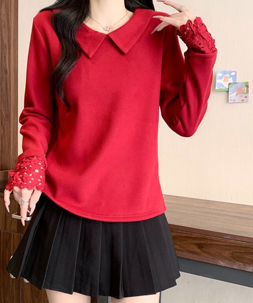 2ly2(トゥーリートゥー)の「ビッグカラー レース袖デザイン 長袖トップス / フェミニン カットソー(Tシャツ/カットソー・レディース・ボルドー/ブラック/アイボリー/パープル・FREE)」の1枚目の写真
