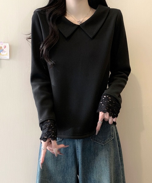 2ly2(トゥーリートゥー)の「ビッグカラー レース袖デザイン 長袖トップス / フェミニン カットソー(Tシャツ/カットソー・レディース・ボルドー/ブラック/アイボリー/パープル・FREE)」の3枚目の写真