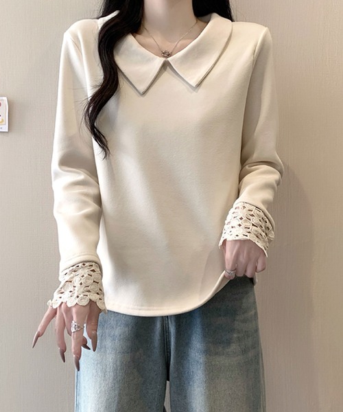 2ly2(トゥーリートゥー)の「ビッグカラー レース袖デザイン 長袖トップス / フェミニン カットソー(Tシャツ/カットソー・レディース・ボルドー/ブラック/アイボリー/パープル・FREE)」の5枚目の写真