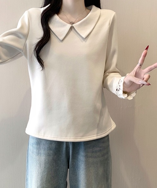 2ly2(トゥーリートゥー)の「ビッグカラー レース袖デザイン 長袖トップス / フェミニン カットソー(Tシャツ/カットソー・レディース・ボルドー/ブラック/アイボリー/パープル・FREE)」の6枚目の写真
