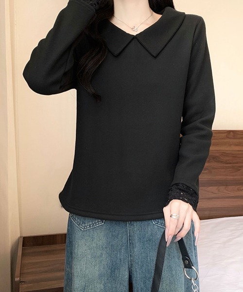 2ly2(トゥーリートゥー)の「ビッグカラー レース袖デザイン 長袖トップス / フェミニン カットソー(Tシャツ/カットソー・レディース・ボルドー/ブラック/アイボリー/パープル・FREE)」の12枚目の写真