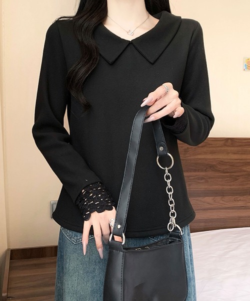2ly2(トゥーリートゥー)の「ビッグカラー レース袖デザイン 長袖トップス / フェミニン カットソー(Tシャツ/カットソー・レディース・ボルドー/ブラック/アイボリー/パープル・FREE)」の13枚目の写真