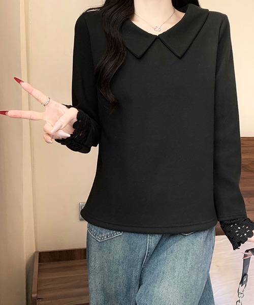 2ly2(トゥーリートゥー)の「ビッグカラー レース袖デザイン 長袖トップス / フェミニン カットソー(Tシャツ/カットソー・レディース・ボルドー/ブラック/アイボリー/パープル・FREE)」の14枚目の写真