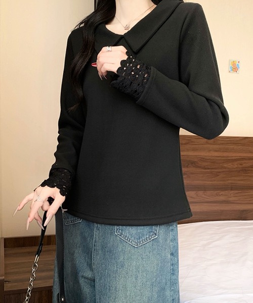 2ly2(トゥーリートゥー)の「ビッグカラー レース袖デザイン 長袖トップス / フェミニン カットソー(Tシャツ/カットソー・レディース・ボルドー/ブラック/アイボリー/パープル・FREE)」の15枚目の写真