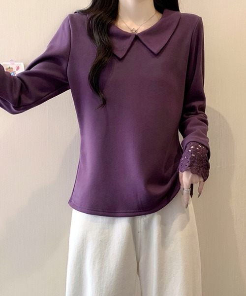 2ly2(トゥーリートゥー)の「ビッグカラー レース袖デザイン 長袖トップス / フェミニン カットソー(Tシャツ/カットソー・レディース・ボルドー/ブラック/アイボリー/パープル・FREE)」の16枚目の写真