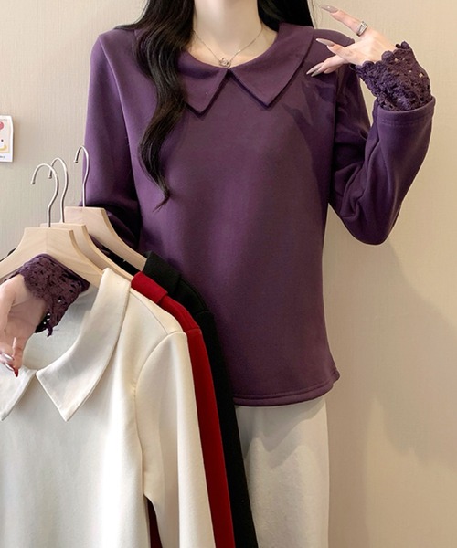 2ly2(トゥーリートゥー)の「ビッグカラー レース袖デザイン 長袖トップス / フェミニン カットソー(Tシャツ/カットソー・レディース・ボルドー/ブラック/アイボリー/パープル・FREE)」の22枚目の写真