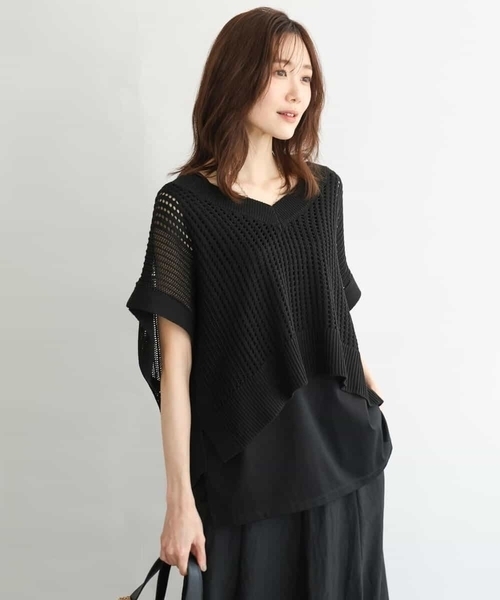 MK MICHEL KLEIN（エムケーミッシェルクラン）の「[洗える]メッシュ編みニットベスト×タンクトップ ツインセット（ニット/セーター・レディース・ブラック/イエロー/ベージュ・38）」の4枚目の写真