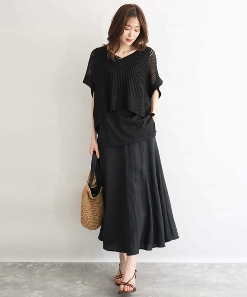 MK MICHEL KLEIN（エムケーミッシェルクラン）の「[洗える]メッシュ編みニットベスト×タンクトップ ツインセット（ニット/セーター・レディース・ブラック/イエロー/ベージュ・38）」の6枚目の写真