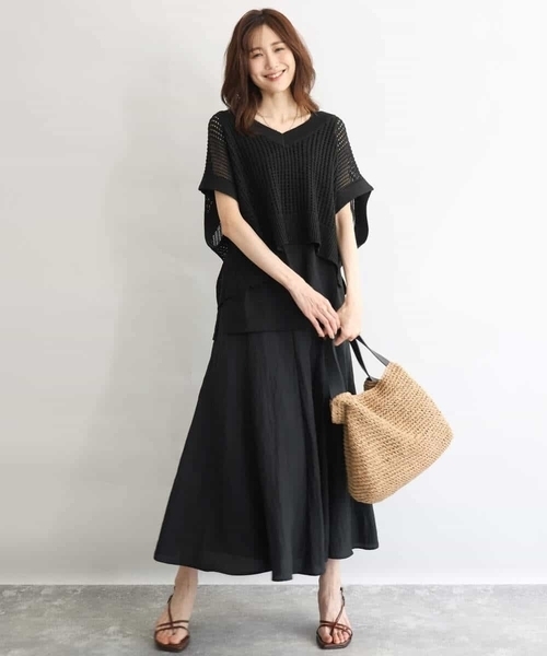 MK MICHEL KLEIN（エムケーミッシェルクラン）の「[洗える]メッシュ編みニットベスト×タンクトップ ツインセット（ニット/セーター・レディース・ブラック/イエロー/ベージュ・38）」の7枚目の写真