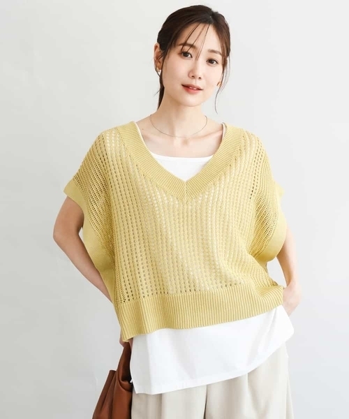 MK MICHEL KLEIN（エムケーミッシェルクラン）の「[洗える]メッシュ編みニットベスト×タンクトップ ツインセット（ニット/セーター・レディース・ブラック/イエロー/ベージュ・38）」の12枚目の写真