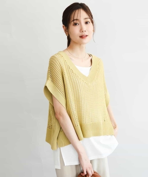 MK MICHEL KLEIN（エムケーミッシェルクラン）の「[洗える]メッシュ編みニットベスト×タンクトップ ツインセット（ニット/セーター・レディース・ブラック/イエロー/ベージュ・38）」の13枚目の写真