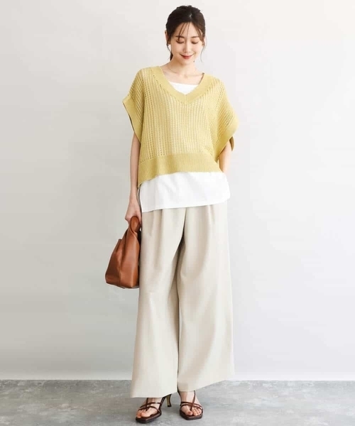 MK MICHEL KLEIN（エムケーミッシェルクラン）の「[洗える]メッシュ編みニットベスト×タンクトップ ツインセット（ニット/セーター・レディース・ブラック/イエロー/ベージュ・38）」の14枚目の写真