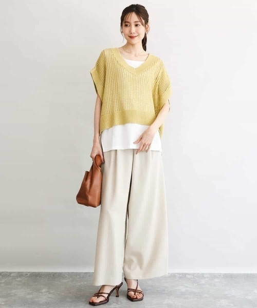 MK MICHEL KLEIN（エムケーミッシェルクラン）の「[洗える]メッシュ編みニットベスト×タンクトップ ツインセット（ニット/セーター・レディース・ブラック/イエロー/ベージュ・38）」の15枚目の写真