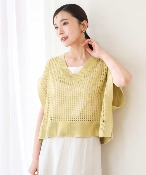 MK MICHEL KLEIN（エムケーミッシェルクラン）の「[洗える]メッシュ編みニットベスト×タンクトップ ツインセット（ニット/セーター・レディース・ブラック/イエロー/ベージュ・38）」の17枚目の写真