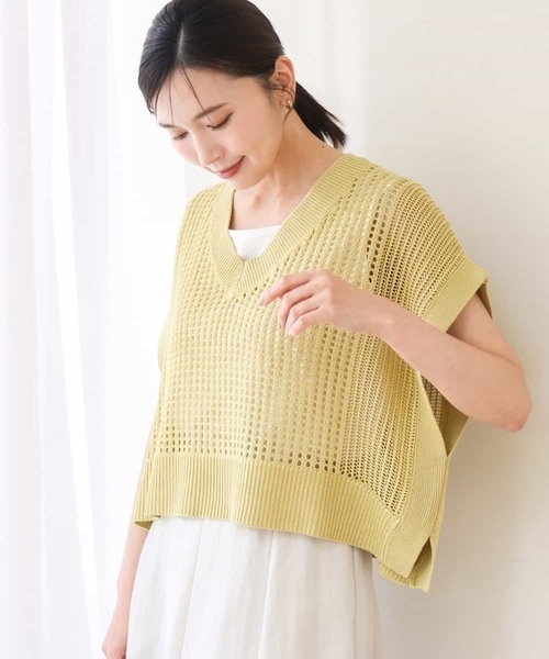 MK MICHEL KLEIN（エムケーミッシェルクラン）の「[洗える]メッシュ編みニットベスト×タンクトップ ツインセット（ニット/セーター・レディース・ブラック/イエロー/ベージュ・38）」の18枚目の写真