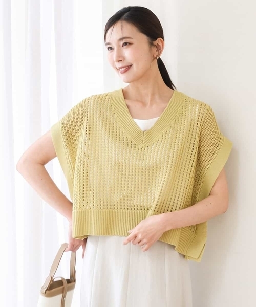 MK MICHEL KLEIN（エムケーミッシェルクラン）の「[洗える]メッシュ編みニットベスト×タンクトップ ツインセット（ニット/セーター・レディース・ブラック/イエロー/ベージュ・38）」の19枚目の写真