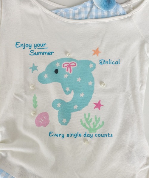 HOOK(フック)の「HOOK for girls 花ヘアクリップ付きイルカ× ギンガム切替ワンショルダー半袖トップス (SS)(Tシャツ/カットソー・レディース・ホワイト・FREE)」の18枚目の写真