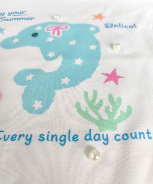 HOOK(フック)の「HOOK for girls 花ヘアクリップ付きイルカ× ギンガム切替ワンショルダー半袖トップス (SS)(Tシャツ/カットソー・レディース・ホワイト・FREE)」の19枚目の写真