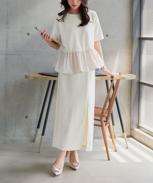セール】[ オフィスカジュアル ] シワになりにくいストレッチペプラム