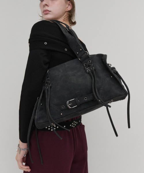 Rohwel(ローウェル)の「Belted Lace-Up Boston Bag / ベルテッドレースアップボストンバッグ(ボストンバッグ・レディース・ブラウン/ブラック/グレー・FREE)」の2枚目の写真