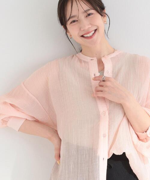 SHOO・LA・RUE(シューラルー)の「【S-LL】大人のシアー感 風合い楽しむバンドカラーシャツ(シャツ/ブラウス・レディース・ピンク/ダークブラウン/ライトイエロー系・04/03/02/01)」の3枚目の写真