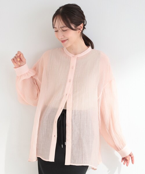 SHOO・LA・RUE(シューラルー)の「【S-LL】大人のシアー感 風合い楽しむバンドカラーシャツ(シャツ/ブラウス・レディース・ピンク/ダークブラウン/ライトイエロー系・04/03/02/01)」の11枚目の写真