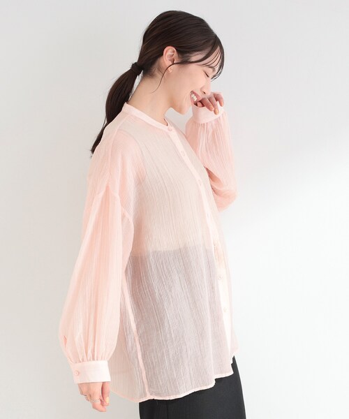 SHOO・LA・RUE(シューラルー)の「【S-LL】大人のシアー感 風合い楽しむバンドカラーシャツ(シャツ/ブラウス・レディース・ピンク/ダークブラウン/ライトイエロー系・04/03/02/01)」の10枚目の写真
