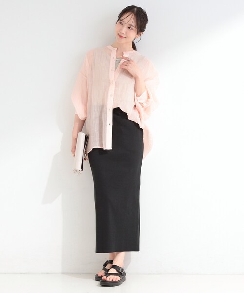 SHOO・LA・RUE(シューラルー)の「【S-LL】大人のシアー感 風合い楽しむバンドカラーシャツ(シャツ/ブラウス・レディース・ピンク/ダークブラウン/ライトイエロー系・04/03/02/01)」の9枚目の写真