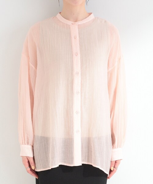SHOO・LA・RUE(シューラルー)の「【S-LL】大人のシアー感 風合い楽しむバンドカラーシャツ(シャツ/ブラウス・レディース・ピンク/ダークブラウン/ライトイエロー系・04/03/02/01)」の17枚目の写真