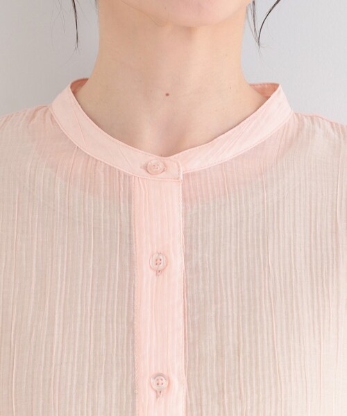SHOO・LA・RUE(シューラルー)の「【S-LL】大人のシアー感 風合い楽しむバンドカラーシャツ(シャツ/ブラウス・レディース・ピンク/ダークブラウン/ライトイエロー系・04/03/02/01)」の14枚目の写真