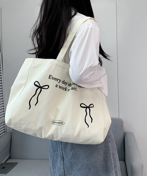 Mignonjour（ミニョンジュール）の「Mignonjour/大容量リボントートバッグ M2919（トートバッグ・レディース・アイボリー・FREE）」の3枚目の写真