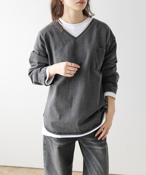 lesperance(レスぺランス)の「Vネックデニムプルオーバー(Tシャツ/カットソー・レディース・ブルー系その他/ブルー/グレー・フリー)」の7枚目の写真