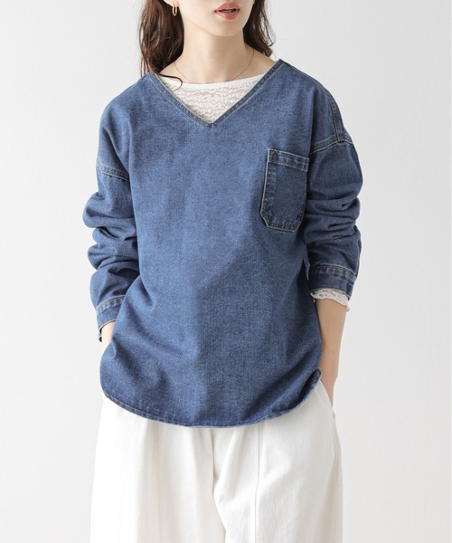 lesperance(レスぺランス)の「Vネックデニムプルオーバー(Tシャツ/カットソー・レディース・ブルー系その他/ブルー/グレー・フリー)」の8枚目の写真