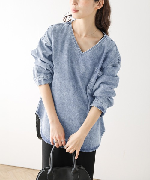 lesperance(レスぺランス)の「Vネックデニムプルオーバー(Tシャツ/カットソー・レディース・ブルー系その他/ブルー/グレー・フリー)」の16枚目の写真