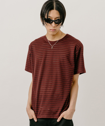 シースルーストライプTシャツ_ワイン