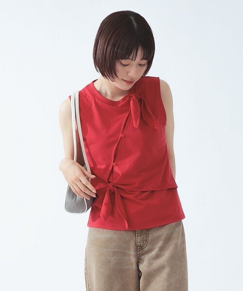 Ray BEAMS(レイビームス)の「【8/6 再値下げ】アシンメトリー リボン ノースリーブ(Tシャツ/カットソー・レディース・ホワイト/レッド・ONE SIZE)」の14枚目の写真