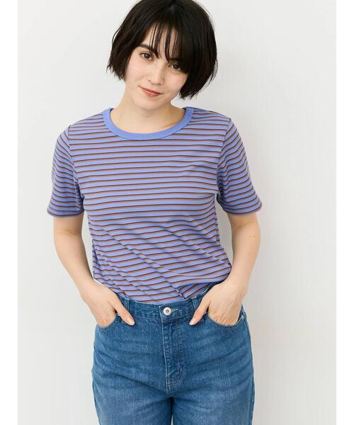 Samansa Mos2(サマンサ モスモス)の「【接触冷感】柄アソート半袖リブカットソー(Tシャツ/カットソー・レディース・ブラック/ブルー/キナリ/ピンク・F)」の3枚目の写真