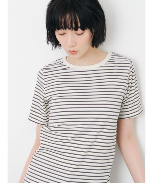 Samansa Mos2(サマンサ モスモス)の「【接触冷感】柄アソート半袖リブカットソー(Tシャツ/カットソー・レディース・ブラック/ブルー/キナリ/ピンク・F)」の1枚目の写真