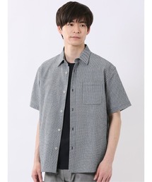シャツ メンズ 半袖 小紋 プリント サッカー レギュラーカラー ややゆったり ルーズフィット