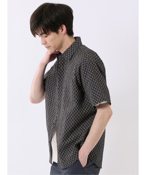 TAKA-Q(タカキュー)の「【小紋 和柄 プリント】タカキュー サッカー レギュラーカラー 半袖 シャツ(シャツ/ブラウス・メンズ・ブラック/サックスブルー/ブルー/ネイビー・MEDIUM/LARGE/X-LARGE)」の6枚目の写真