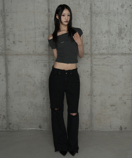 ETRE AU SOMMET(エトレオソメ)の「Pigment Damage Panel Short Top (Dark Gray)(Tシャツ/カットソー・レディース・ダークグレー・FREE)」の8枚目の写真