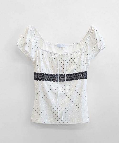 REMUR(レミュール)の「レースドット柄リボントップス(Tシャツ/カットソー・レディース・グレー/ホワイト・M)」の17枚目の写真