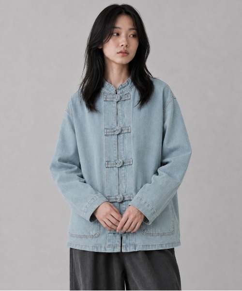 ONE DAY KMC (ワンデイケーエムシー)の「KUNG-FU SHIRT カンフーシャツ チャイナシャツ キレイめ 無地 長袖/ CTTP-001(カバーオール・メンズ・ライトブルー/ダークブルー・LARGE/MEDIUM/SMALL)」の8枚目の写真
