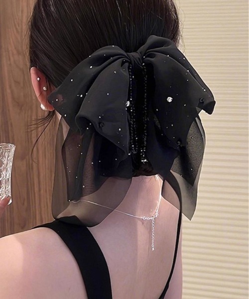 シフォン リボン バンスクリップ（バレッタ/ヘアクリップ
