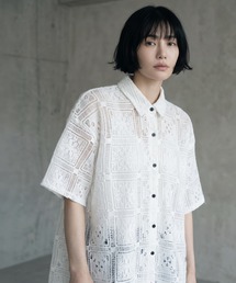 【BLK001】クロシェレースハーフスリーブシャツ