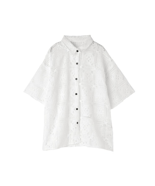 STYLE DELI(スタイルデリ)の「【BLK001】クロシェレースハーフスリーブシャツ(シャツ/ブラウス・レディース・オフホワイト/ブラック・FREE)」の21枚目の写真