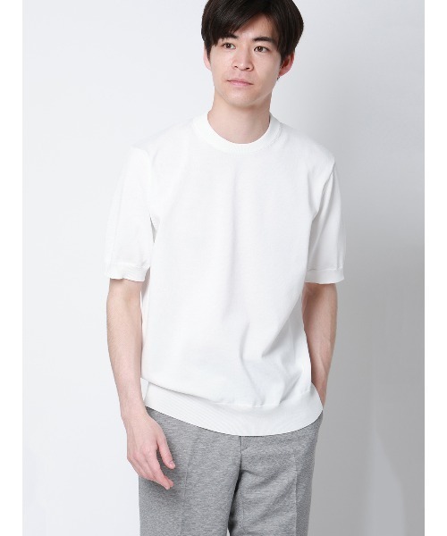 SUIT SQUARE(スーツスクエア)の「冷たいオフィT/Tシャツ/半袖/ウォッシャブル/接触冷感/リネンライクプレーティング天竺/無地(Tシャツ/カットソー・メンズ・ピンク/ブラック/ライトグレー/ホワイト・L/M/S/LL)」の2枚目の写真