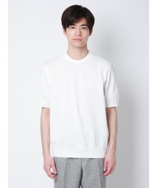 SUIT SQUARE(スーツスクエア)の「冷たいオフィT/Tシャツ/半袖/ウォッシャブル/接触冷感/リネンライクプレーティング天竺/無地(Tシャツ/カットソー・メンズ・ピンク/ブラック/ライトグレー/ホワイト・L/M/S/LL)」の5枚目の写真
