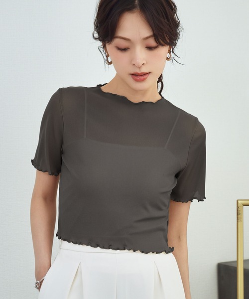 LOWO(ロワ)の「シアーメロウ半袖ショート丈トップス(Tシャツ/カットソー・レディース・ベージュ/ホワイト/ブラック/グレー/ブラウン/アイボリー/ブルー・FREE)」の5枚目の写真